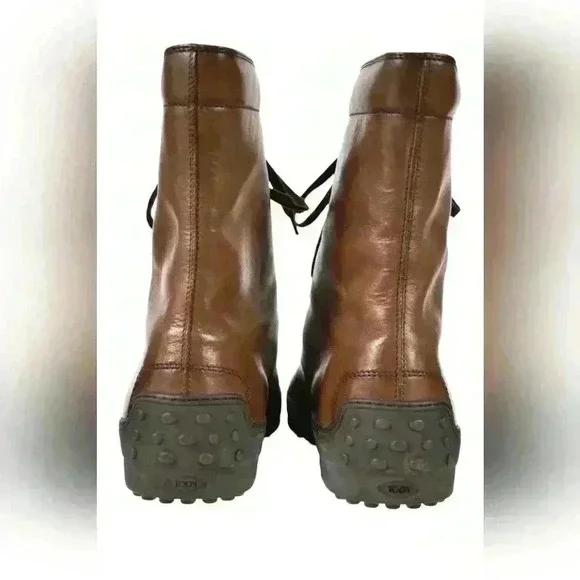 TOD'S  Brown Calfskin Leather Winter Ankle Hiking Gommino Boot 9.5US Italy - Picture 4 of 7